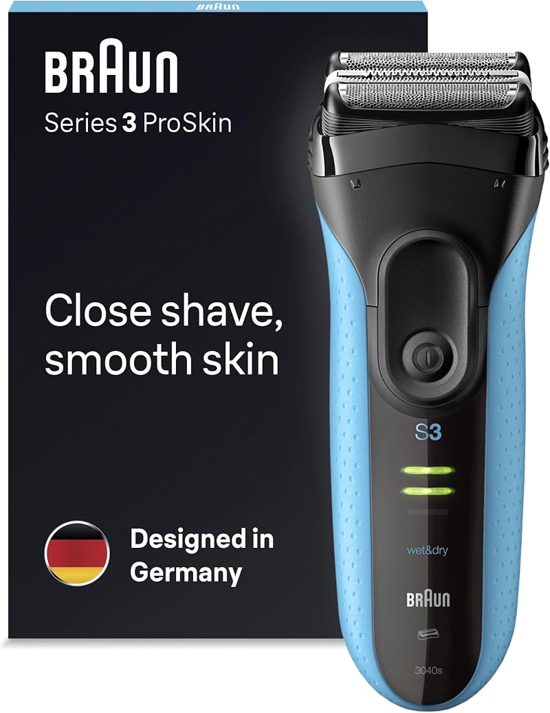 Braun Series 3 ProSkin 3040s Shaver Wet Dry Pop Up Trimmer Black Blue