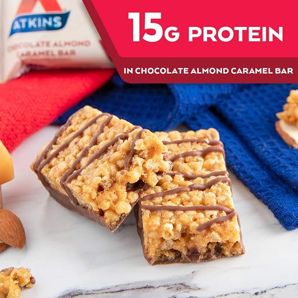 ATKINS CHOCOLATE ALMOND CARAMEL BAR, KETO-FRIENDLY, GLUTEN FREE WITH REAL ALMOND BUTTER, 5 COUNT (PACK OF 1)
