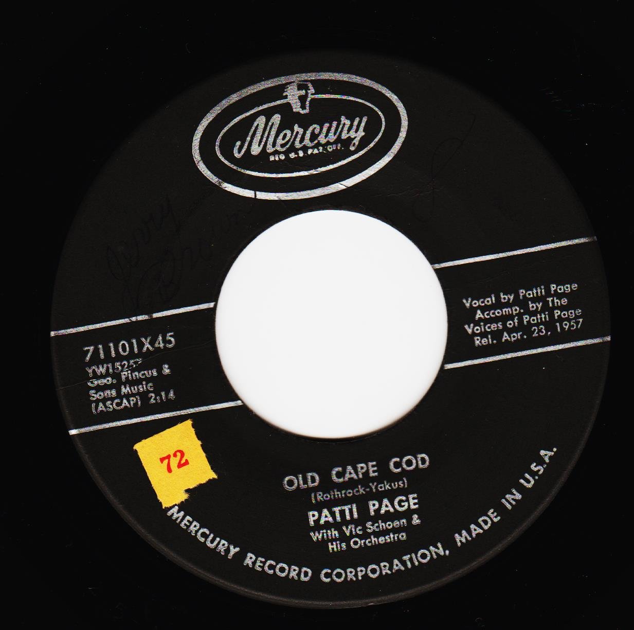Patti Page Old Cape Cod PATTI PAGE - OLD CAPE COD / WONDERING (7"/45 rpm) - Amazon.com Music