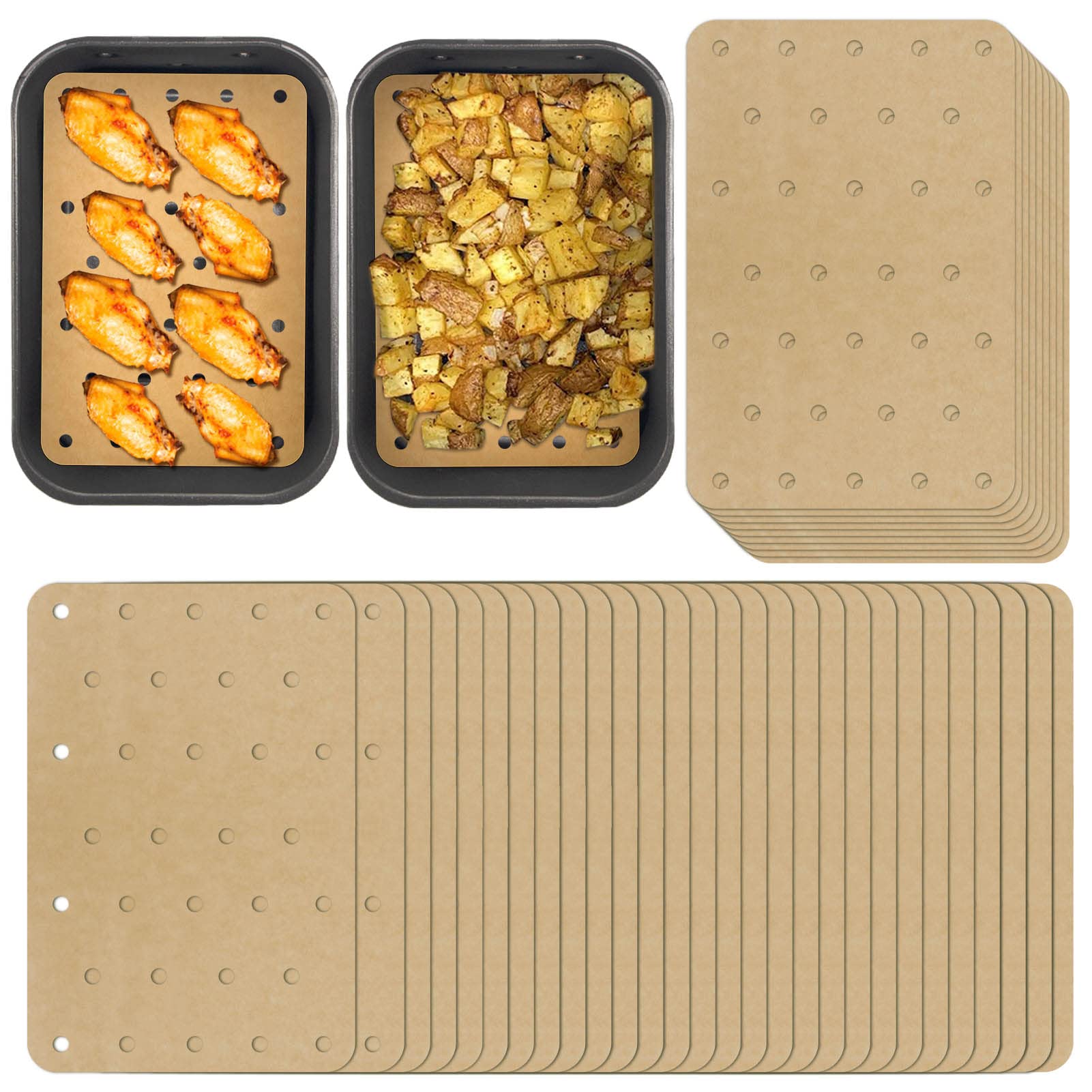 Photo 1 of 200 Sheets Air Fryer Disposable Paper Liner Compatible with Ninja DZ201/DZ401 Dual Airfryer Baking,Rectangular Perforated Parchment Paper Double Basket Air Fryers Accessories