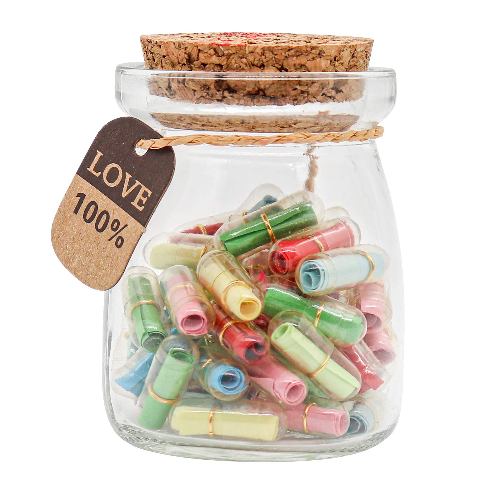 Capsule Letters Message in a Bottle Glass，Capsule Message for Boyfriend/Girlfriend，Love Letter for Valentines Day,Birthday, (Mixed Color 50PCS)