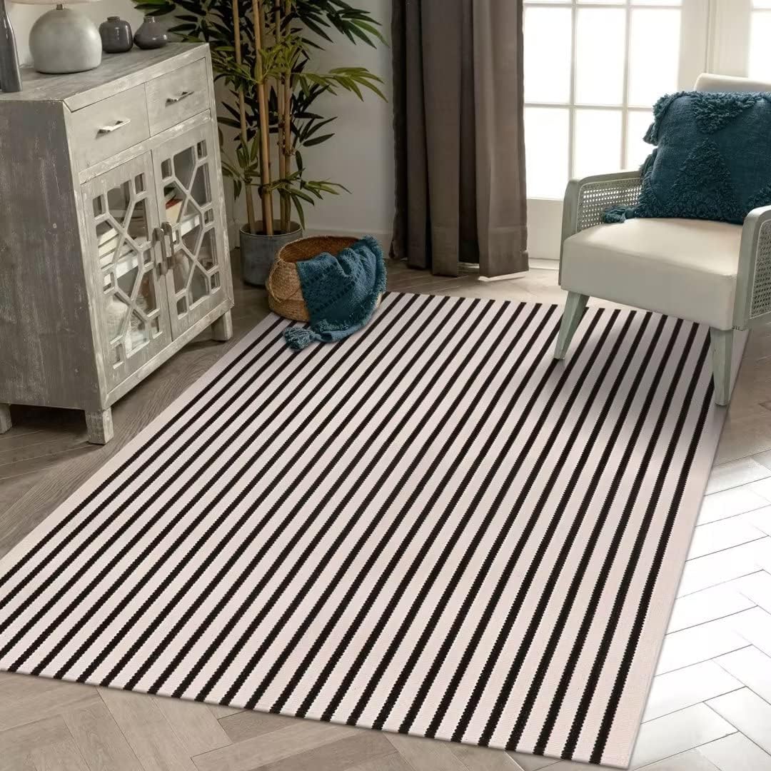 Rugs, Pads & Protectors - LEEVAN Washable Area Rug 5'x8' Durable Living Room Area Rug Soft Bedroom Rug Black and White Striped Rug for Kitchen Dining Room Playroom Mudroom Dinning Room Entryway