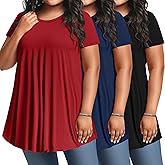 Evervibe 3 Pack Women's Plus Size Tunic Top Short Sleeve Long Shirts Summer Loose Fit Flowy Blouse Wear with Leggings