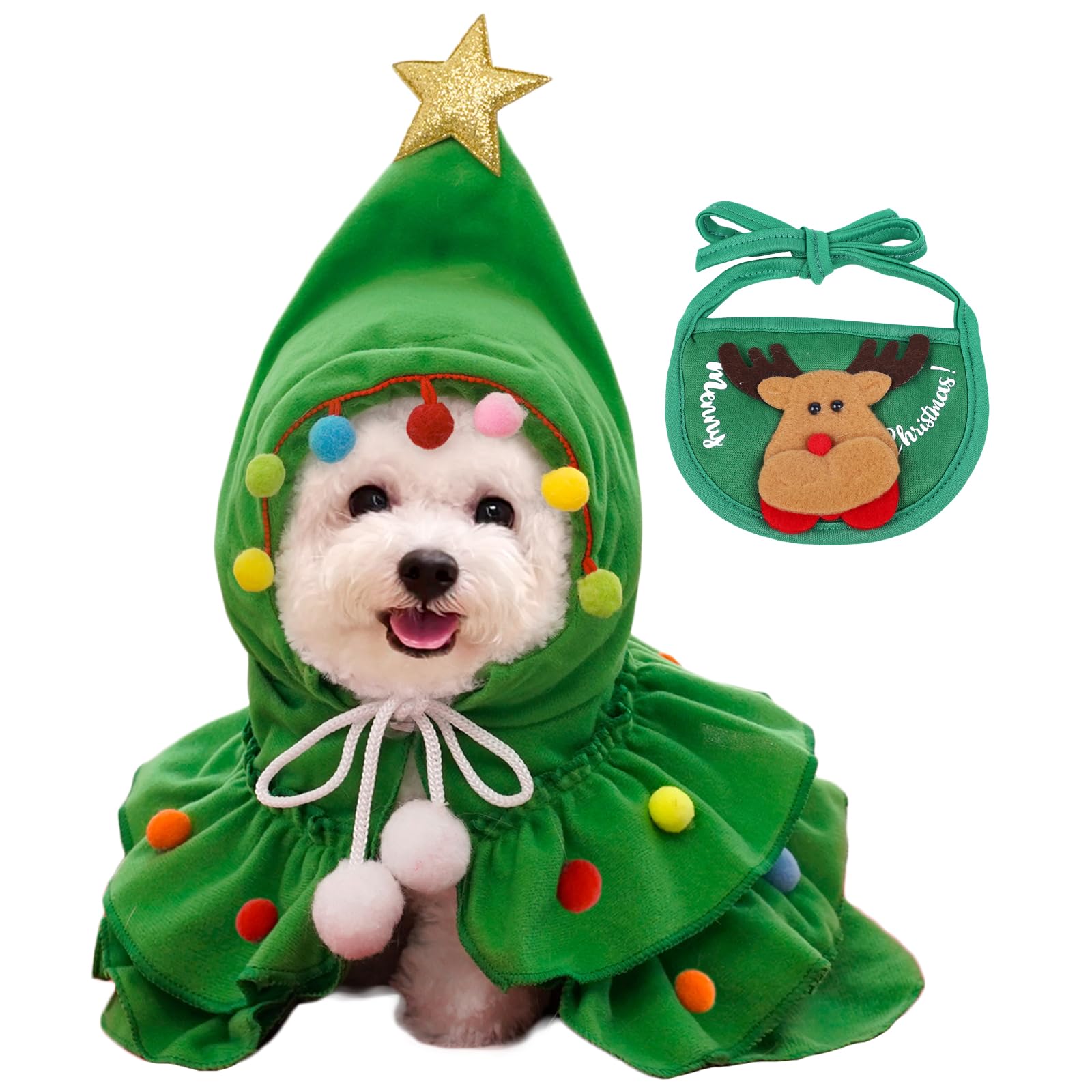 TYXHXTF Christmas Dog Costume, Dog Outfit with Elk Mouth Towel, Small Dog Gift, Cosplay Party Costume for Puppy Kitten (Green)