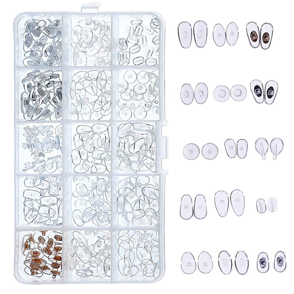Gasea 150pcs Nose Pads Set, 15 Styles Ultra-Soft PVC Anti-Slip Eyeglass Nosepads Kit with Storage Box for Glasses & Sunglasses Repair