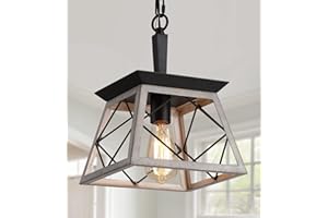 Q&S Farmhouse Pendant Light Fixture,Vintage Pendant Light Chandelier,Industrial Hanging Lighting,Wrought Iron,Oak and ORB,1 Light E26 UL Listed