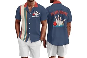 Artiglow Custom Retro Bowling Shirts for Men, Vintage Short Sleeve Button Down Casual Shirts with Personalized Team Name