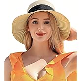 Beach Sun Straw Hats for Women, UPF 50+ UV Sun Protection Wide Brim Summer Straw Hat Foldable Packable Roll up Cap