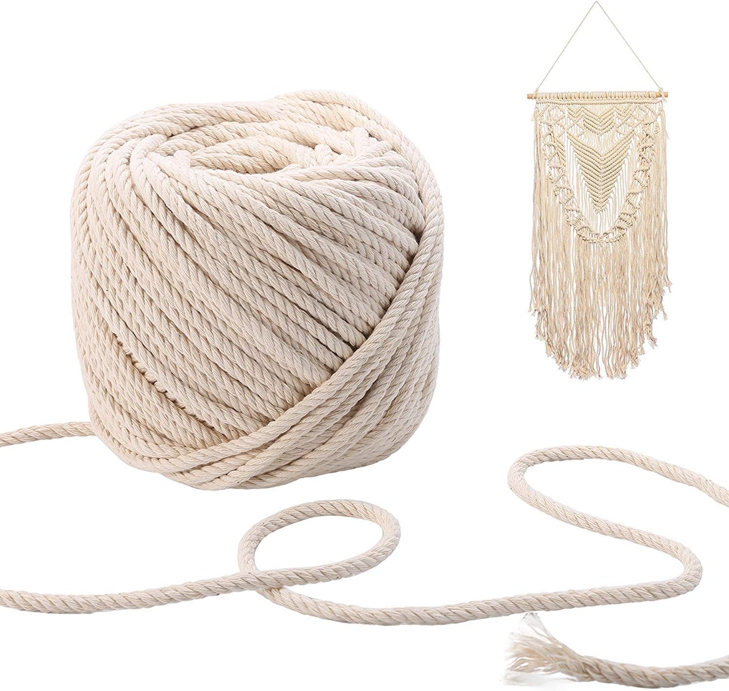 Yarn Cotton Cord I CozofLuv Macrame Yarn Yarn Cotton Cord Cotton Yarn Cotton Cord Rope for DIY Craft Crafting Wall Hanging Plant Hanger (180m * 3mm)
