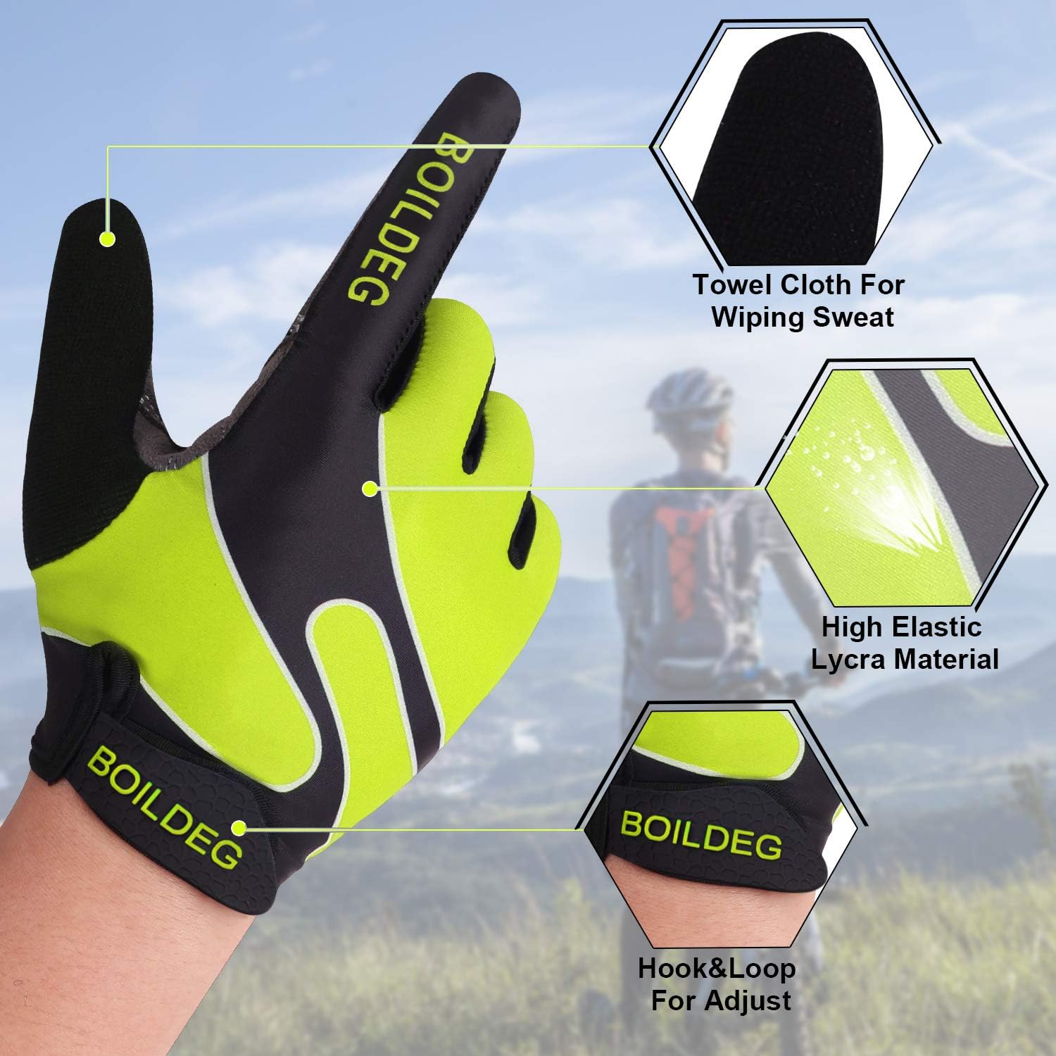 boildeg Cycling Gloves Mountain Bike Gloves MTB Gloves Bicycle Dirt Bike Gloves for Men Women Full Finger Touch Screen Biking Gloves Anti-Slip Shock-Absorbing Gel Pad Workout Gloves: Clothing