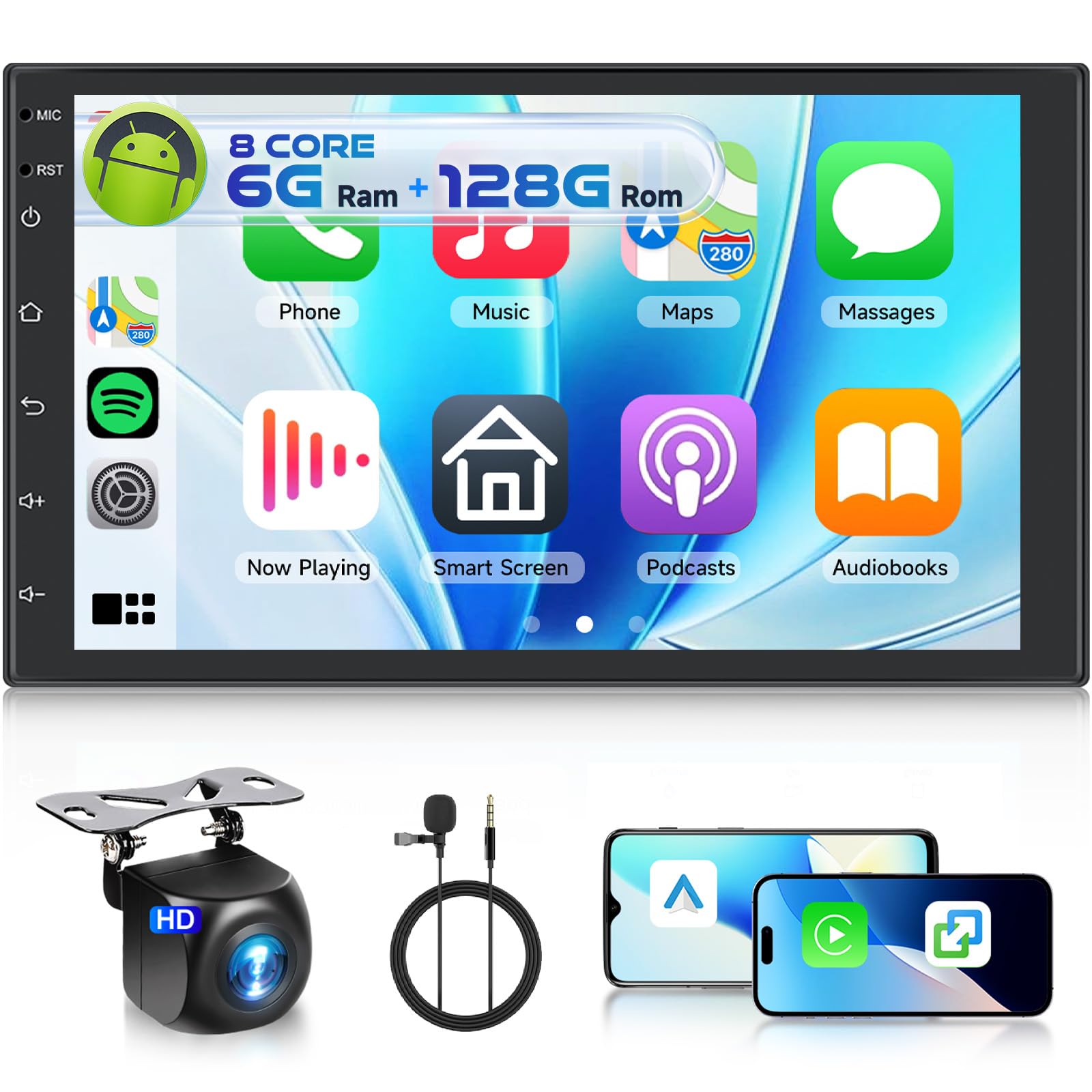 Photo 1 of 8 Core 6GB+128GB Android Car Radio Double Din with Wireless Carplay Android Auto, Driauto 7 Inch Touchscreen 2 Din Car Stereo with GPS Navigation WiFi Bluetooth FM/RDS Radio Multiple UI Backup Camera