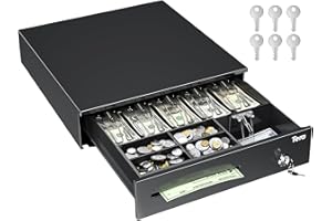 Tera 16" Cash Register Drawer for Point of Sale POS System with 6 Bill 4 Coin Cash Tray 6 Keys Auto Open Removable Coin Compartment Key-Lock 24V RJ12 Interface Media Slot for Small Business 4042G
