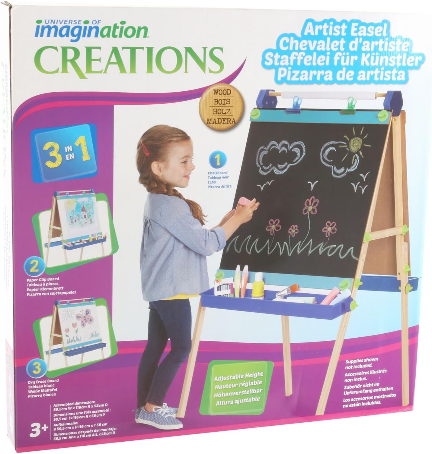 Imaginarium 3-in-1 Wooden Artist Easel Paper, Chalkboard, or Dry Erase