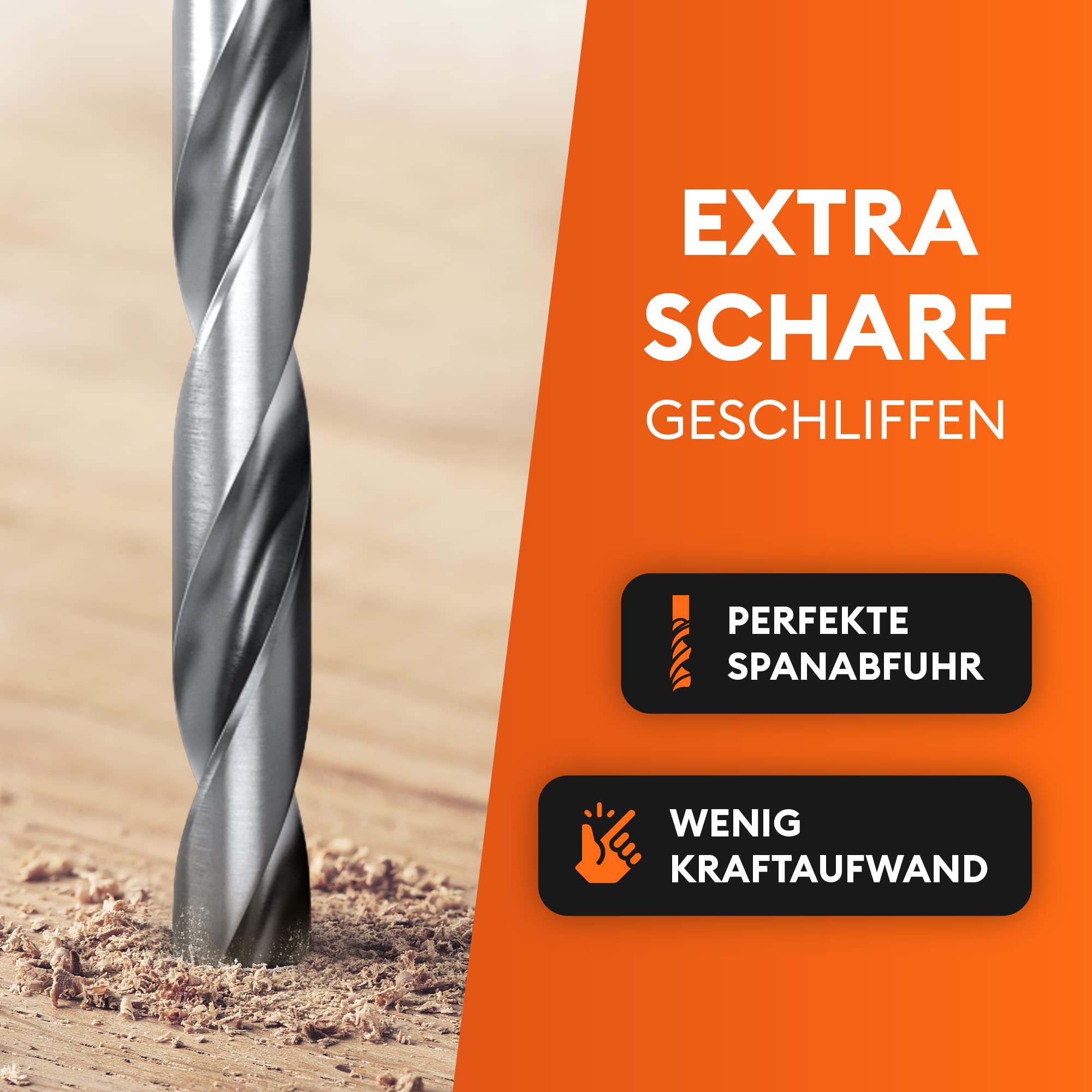 MEISTERGRIFF® Holzbohrer Set lang [7 Stück] - Extra scharfe Bohrer - Stabiles & bruchfestes Schlangenbohrer - Ø 4, 5, 6, 7, 8, 10, 12 mm 5