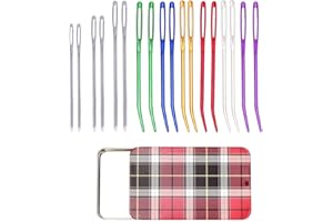 UOOU 12 Pieces Yarn Needle, Tapestry Needle Bent Embroidery Needles Bent Tip Needles, and 6 Pieces Large-Eye Blunt Needles with Iron Box for Knitting Crochet (Random Color)