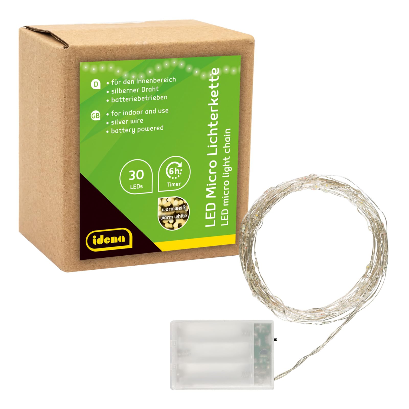 Idena 31824 LED Micro Fairy Lights with 30 LEDs in Warm White, with 6 Hour Timer Function, Battery Operated, Approx. 3.2 m Long, for Parties, Christmas, Decoration, Wedding, as Mood Light โ image 1