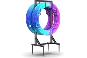 MEXMIODY Garden hose holder for outside，Freestanding Hose Stand with 8 Hooks，Water Hose Holder With 4 Reinforcing Spikes，hose holders for outside