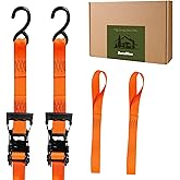 BonsMax 1.5" x12' Heavy Duty Ratchet Straps with S-Hook, Tie Down Straps with Soft Loops, 4400 lbs Break Strength, Secure Motorcycle, ATV, UTV, Dirt Bike on Pickup Truck Bed, Trailer