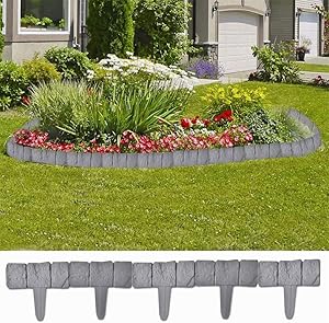 BLUECC Landscape Edging 41 pcs Plastic Stone Look Garden & Lawn Edging and Landscape Border