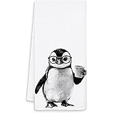 OSLYSOF Funny Penguin Kitchen Towels, Penguin Gifts for Women Men Dish Tea Towels, Black and White Animal Lover Gifts Hand Towel for Kitchen, Coffee Bar Station Decor, 16x24 Inch