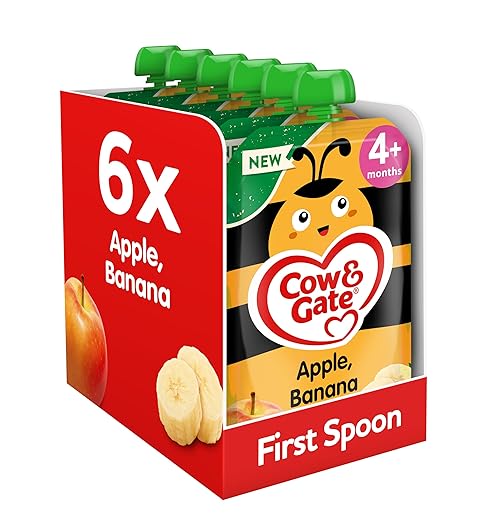 Cow & Gate Fruit Pouch Apple & Banana Baby Food Snacks, 4+ Months, 100g (Pack of 6)