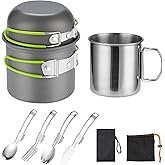 Camping Cookware Mess Kit for 1 People,ISFORU Camping Non-Stick Cooking Set Include Backpack Pot and Pan Set with 304 Stainless Steel Cup and Utensil Set for Traveling Trekking and Hiking