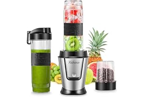 YABANO Personal Blender with 2 x 20oz Travel Bottle and Coffee/Spices Jar, Portable Smoothie Blender and Coffee Grinder in One, 500W Single Serve Blender for Shakes and Smoothies, BPA free(Black)