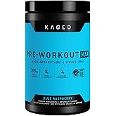 Kaged Pre Workout MAX Powder | Blue Raspberry | Tingle Free, High Stim Pre-Workout | 305 mg Caffeine, Creatine, L-Citrulline | MAXCatalyst for Absorption | Supplements for Men & Women | 20 Servings