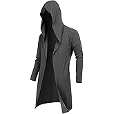 RAGEMALL Mens Long Cardigan Open Front Draped Lightweight Hooded Sweater with Pockets