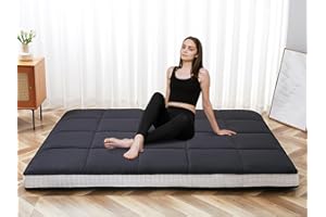 Begonia.K Japanese Floor Mattress Futon Mattress, Thicken Sleeping Pad Roll Up Mattress Tatami Mat, Foldable & Portable Guest Bed Camping Mattress with Storage Bag, Twin Full Queen