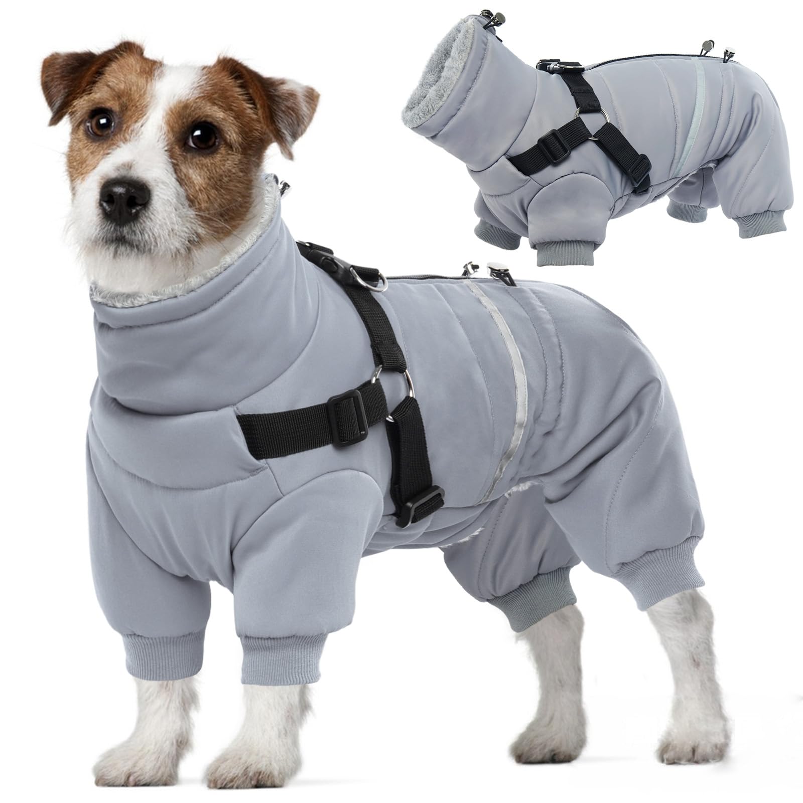 Waterproof Dog Jacket for Winter, Warm Zip Up Fleece Coat Warm Vest Cold Weather Reflective Outdoor Coat Stylish Windproof Winter Pullover Apparel for Dogs(Grey, XL)
