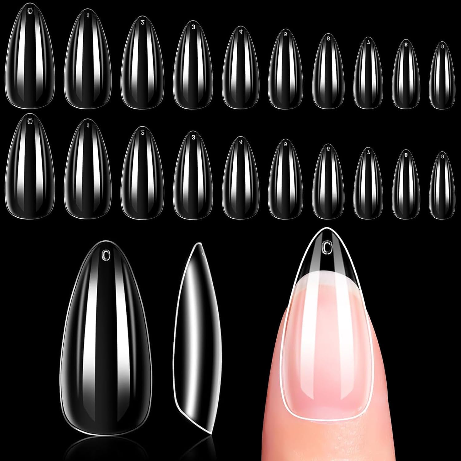 Makartt Short Almond Nail Tips - 500Pcs 10 Sizes Full Cover Clear False Nails, for Acrylic Nail Extensions & DIY Press on Nails