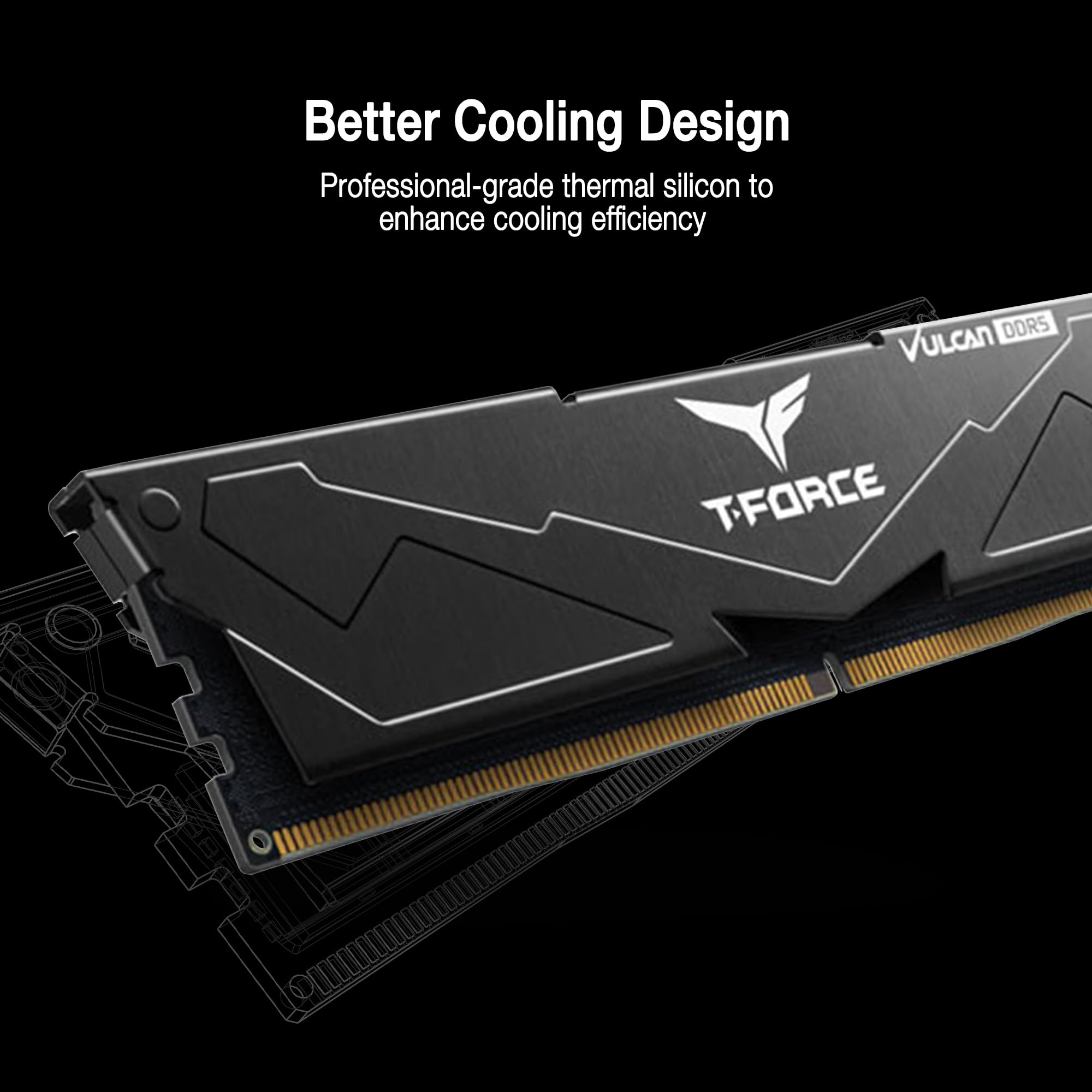 TEAMGROUP T-Force Vulcan DDR5 32GB (2x16GB) 6000MHz (PC5-48000) CL38 Desktop Memory Module Ram (Black) for Chipset 600 700 Series XMP 3.0 Ready - FLBD532G6000HC38ADC01