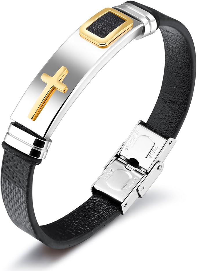 StarLight Cross Religious Bracelets for Men，Stainless Steel and
