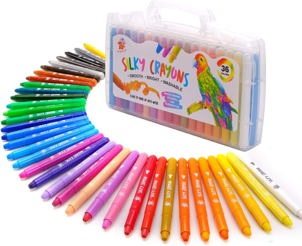 TBC The Best Crafts 36 Colors Silky Gel Crayons Set, Washable 3-in-1 Smooth Bolder Crayons, Pastel and Watercolor Effects, Perfect Painting Supplies for Kids, Students, School: Office Products
