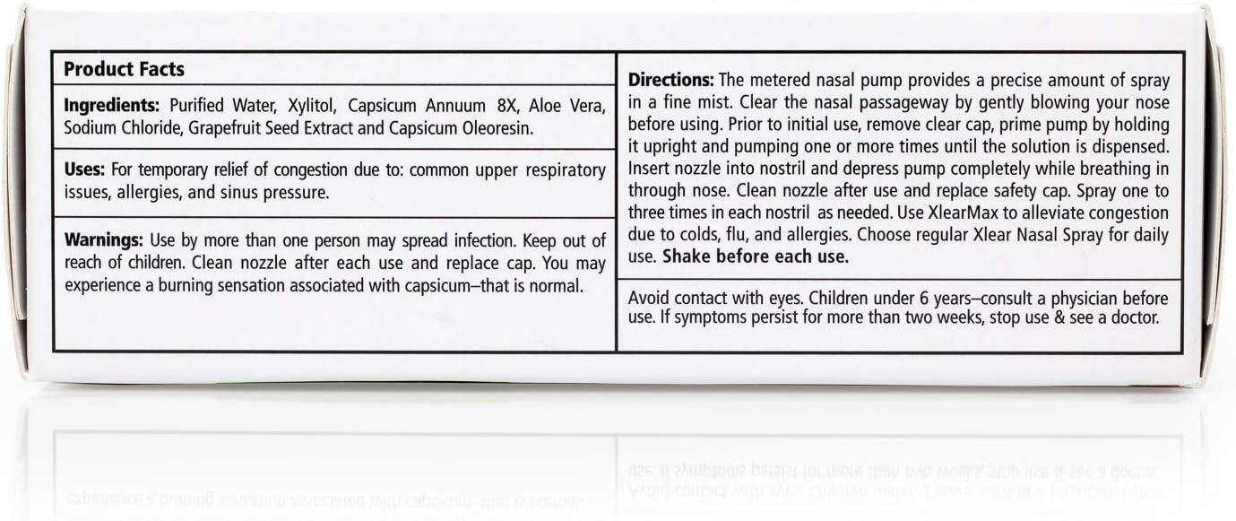 XLEAR MAX Homeopathic Saline Nasal Spray with Capsicum, 1.5 fl oz: Health & Personal Care