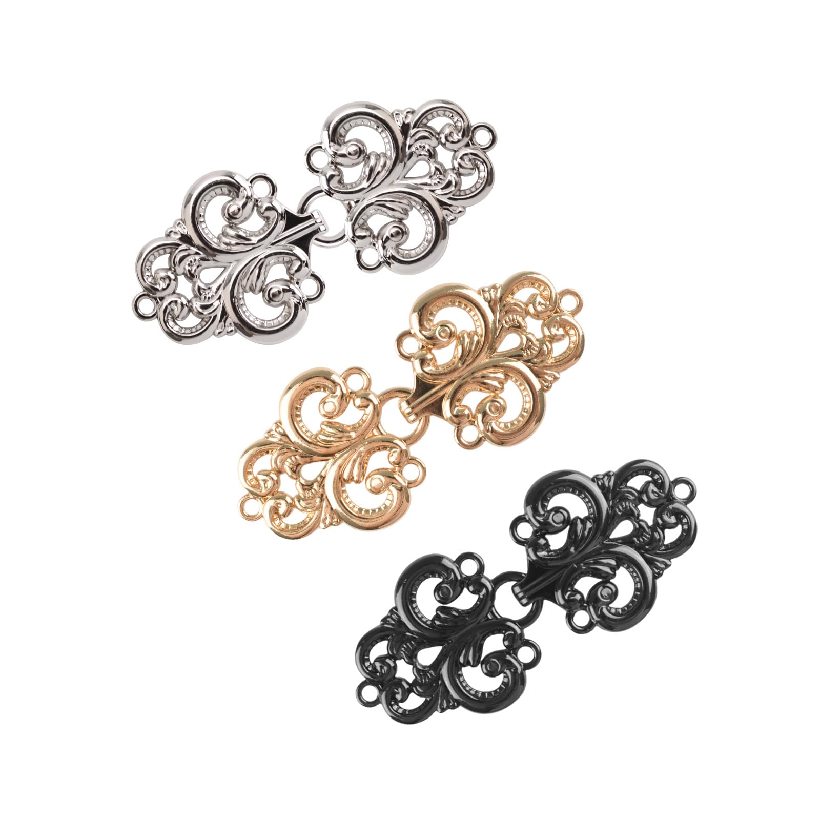 WANDIC Cloak Clasp Fasteners, 3 Pairs of 3 Swirl Flower Cape Fasteners Sew On Hooks and Eyes Cardigan Clip