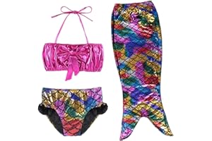 TFJH E 3PCS Kids Girls Swimsuit Bathing Suits Bikini Fish Tail Set 3-10Years