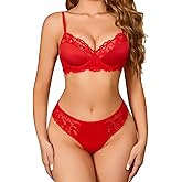 Avidlove Lingerie Sets for Women Sexy Underwire Bra and Pany Set Floral Lace 2 Pieces Underwear Satin Lingerie Outfit