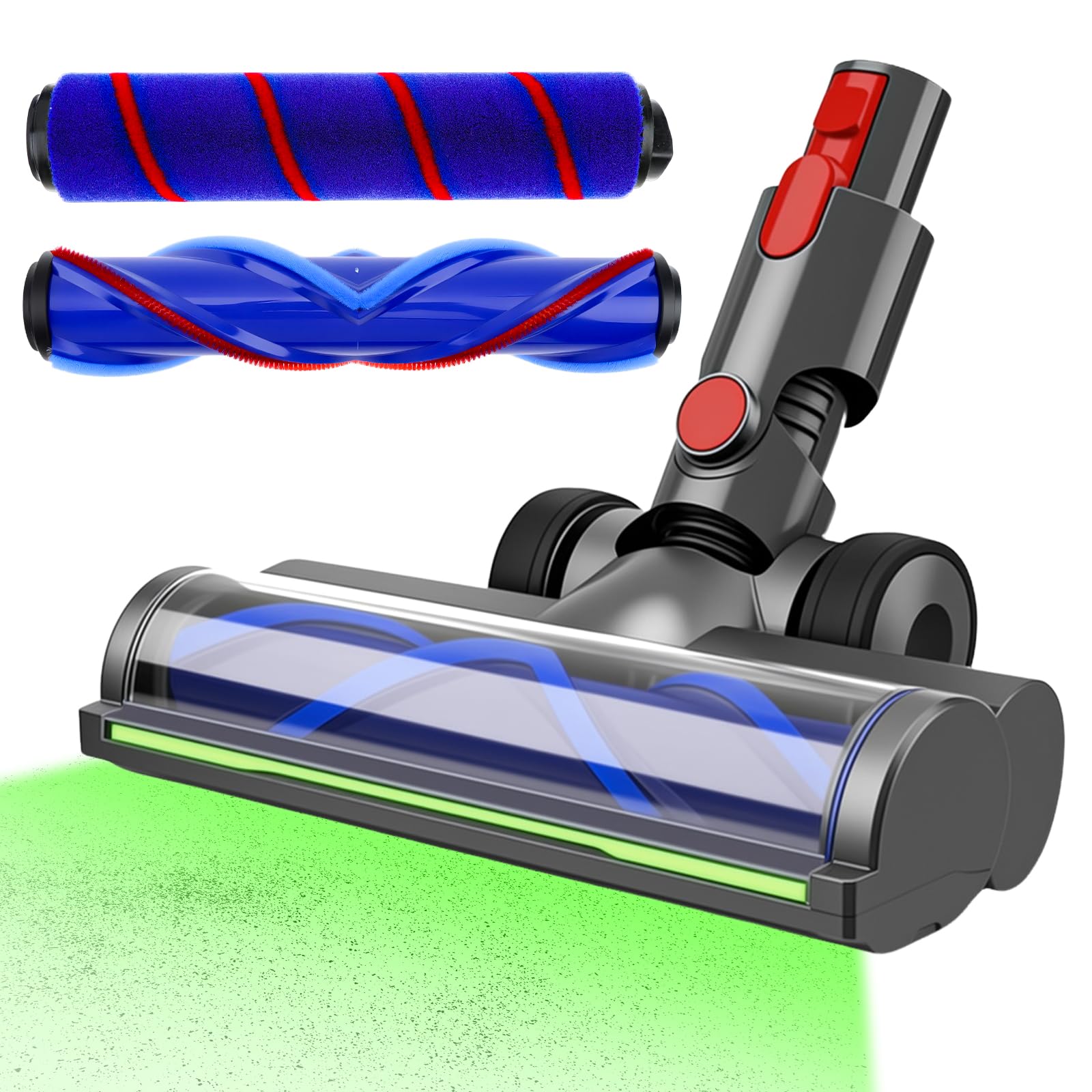 Photo 1 of 2 Brushes Replacement Head Compatible with Dyson V7/V8/V10/V11/V15 Cordless Vacuum, Soft Roller & V-Shape Brush Motorhead with Green LED Light, Anti-Tangle Cleaner Head for Hardwood Floor & Carpet