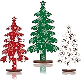 3Pcs Wooden Christmas Tree Tabletop Decor, Double-Sided Design 3 Sizes Rustic Christmas Decorations Indoor Table Centerpieces Xmas Tiered Tray Decor for Home Office Mantel Fireplace Windowsill Party