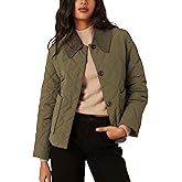 Lviefent Womens Quilted Jacket Lightweight Button Down Puffer Jacket Corduroy Collar Padded Coat Outwear with Pockets