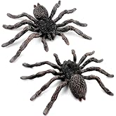 Lukinuo Realistic Fake Spiders 2pcs Plastic Spider Figures Tarantula Toys Figurines Spider Cake Toppers Halloween Prank Props Party Decoration