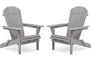 SOLIWOOD Outdoor Wooden Folding Adirondack Chair Set of 2 with Pre-Assembled BackRest, Wood Patio Chair for Garden Backyard Porch Pool Deck Firepit
