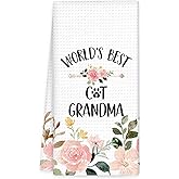 OINDADE Cat Grandma Gifts Kitchen Towels - Mothers Day Birthday Gifts for CatGrandma Hand Towels, World's Best Cat Grandma Dish Tea Towel for Kitchen, CatLover Grandma Home Bathroom Decor,16x24In