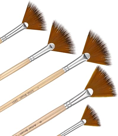 Prasacco 5 Pieces Fan Brush Set Nylon Hair Wooden Handle Painting Brushes