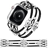Fivoilin Skull Beaded Bracelet Compatible with Apple Watch Band, S/M | 38/40/41/42/44/45/46/49mm Band for Women Men, Gothic, Braided Slim Stretchy Nylon Strap for iWatch SE Ultra Series 12 - 1