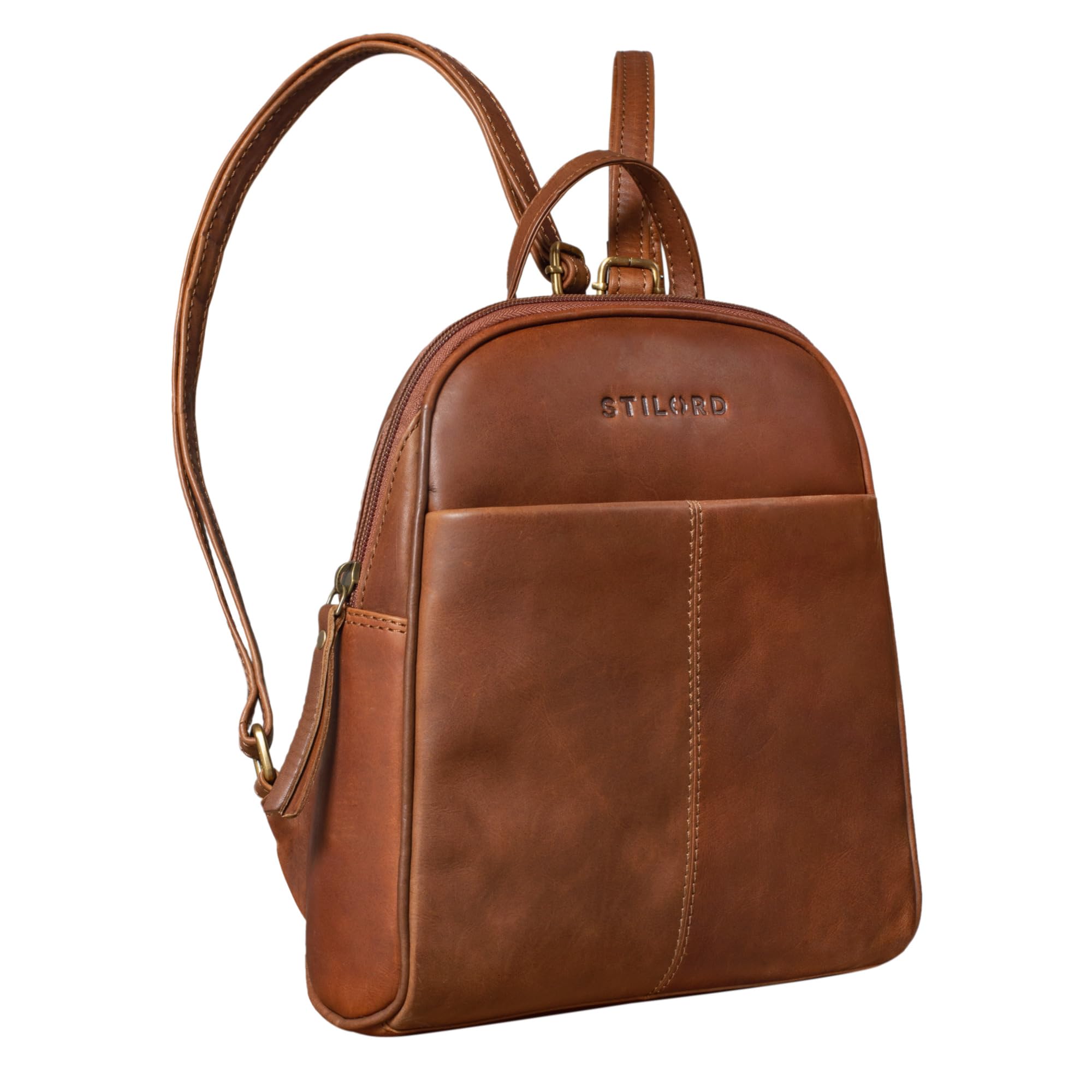 STILORD "Charlotte" Elegant Vintage Ladies Backpack Leather Small Vintage Purse City Shopping Rucksack Daypack Genuine Leather Colour:Mocca - Dark Brown