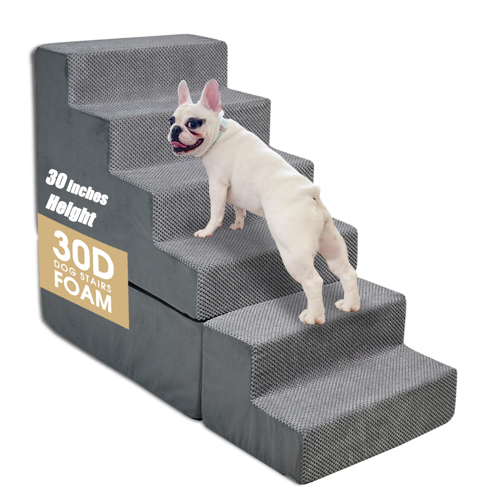 Photo 1 of *2 OF 3 PIECES ONLY** LitaiL Dog Stairs for Bed 30''H Small Dogs, 6-Step Sturdy Foam Dog Steps for High Bed, Pet Stairs for Older Dogs/Cats/Puppy, Non-Slip Curved Pet Ramp Indoor, Removable Washable Cover, Grey
