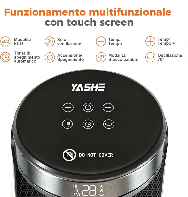 OSTBA Stufetta Elettrica Silenziosa 1500W, Riscaldatore Portatile a Basso Consumo per Camera da Letto e Ufficio, Stufa con Telecomando, ECO, Oscillazione 70°, Timer, Termoventilatore per Interni